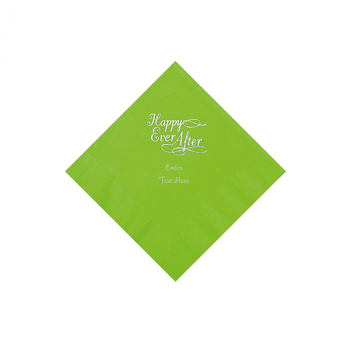 Lime Green Happy Ever After Personalized Napkins - Beverage (50 Piece(s))
