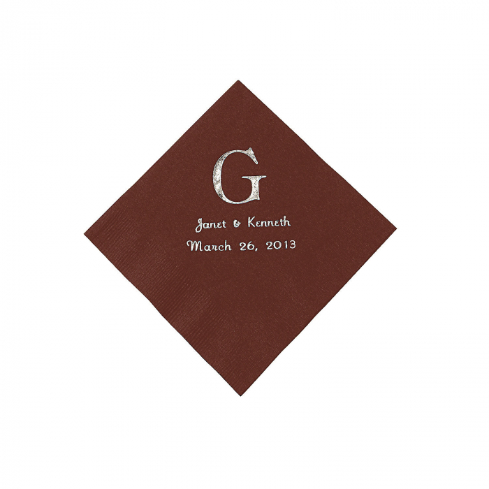 50ct Gold Wedding Monogram Personalized Napkins With Silver Foil Beverage