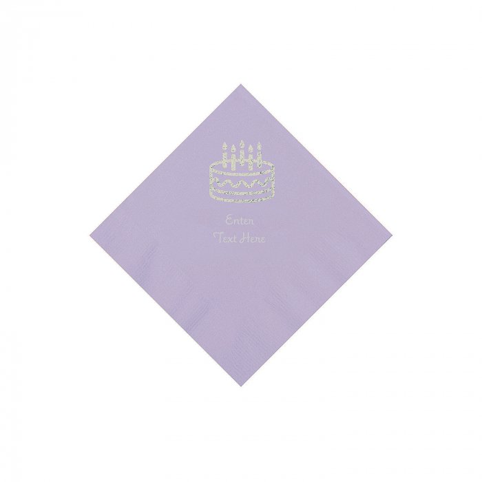 Lilac Birthday Cake Personalized Napkins with Silver Foil - Beverage (50 Piece(s))