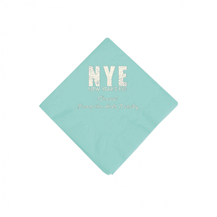 Mint Green New Year's Eve Personalized Napkins with Silver Foil - Beverage (50 Piece(s))