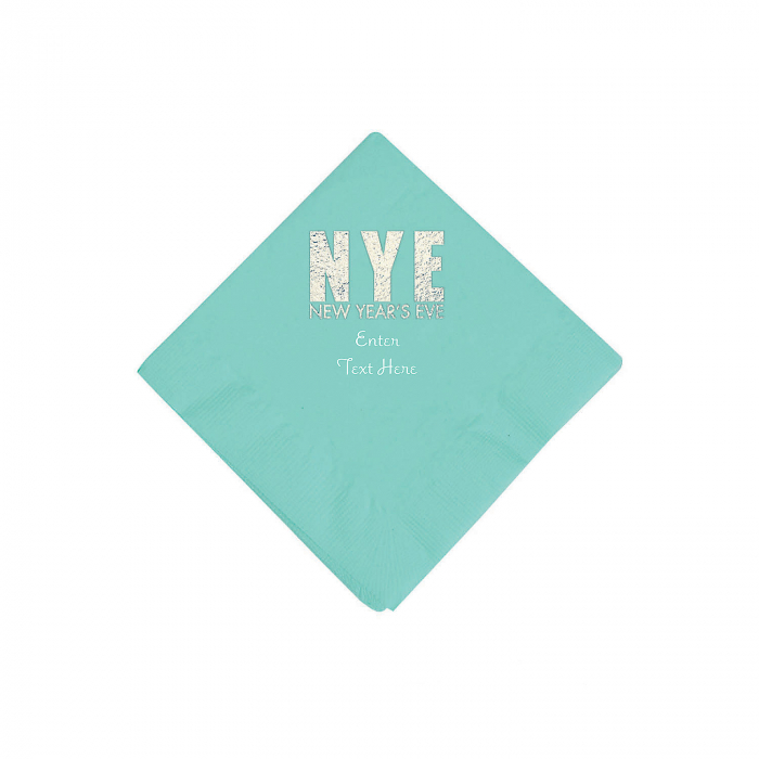 Mint Green New Year's Eve Personalized Napkins with Silver Foil - Beverage (50 Piece(s))