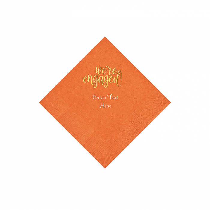 Pumpkin Orange Engaged Personalized Napkins with Gold Foil - Beverage (50 Piece(s))