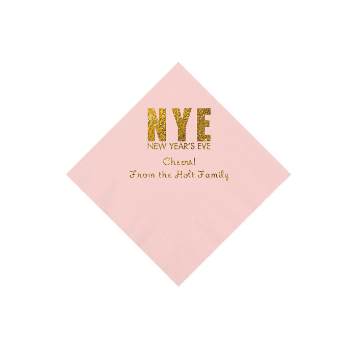 Light Pink New Year's Eve Personalized Napkins with Gold Foil - Beverage (50 Piece(s))