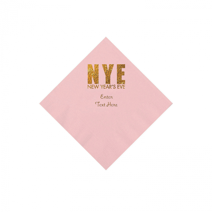 Light Pink New Year's Eve Personalized Napkins with Gold Foil - Beverage (50 Piece(s))