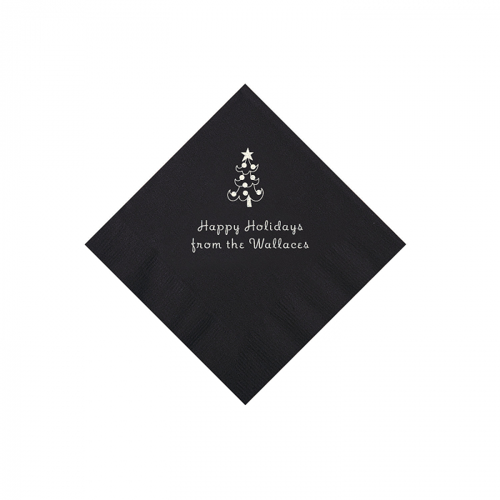Black Christmas Tree Personalized Napkins with Silver Foil  Beverage (50 Piece(s))