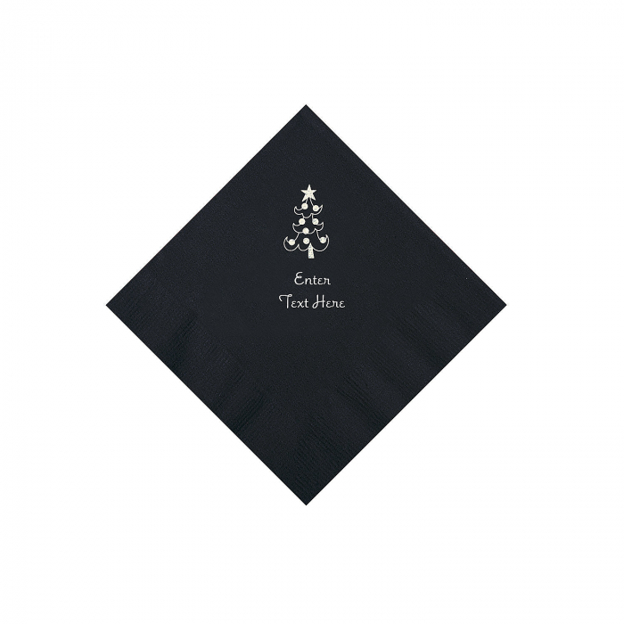 Black Christmas Tree Personalized Napkins with Silver Foil  Beverage (50 Piece(s))