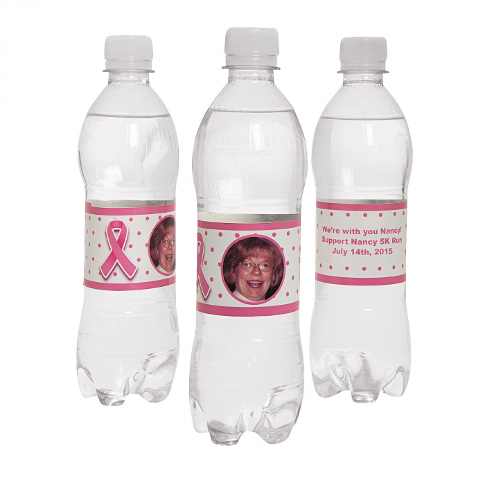 Breast Cancer Awareness Custom Photo Water Bottle Labels (50 Piece(s))