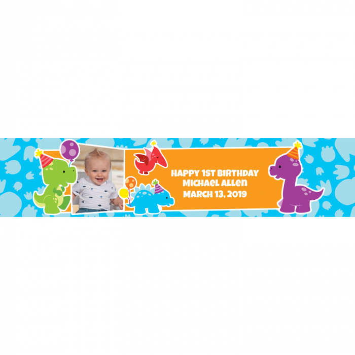 Custom Photo 1st Birthday Dinosaur Water Bottle Labels (25 Piece(s))
