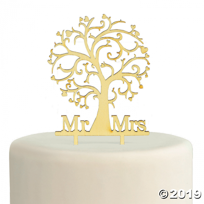 Mr. & Mrs. Family Tree Wooden Cake Topper (1 Piece(s))