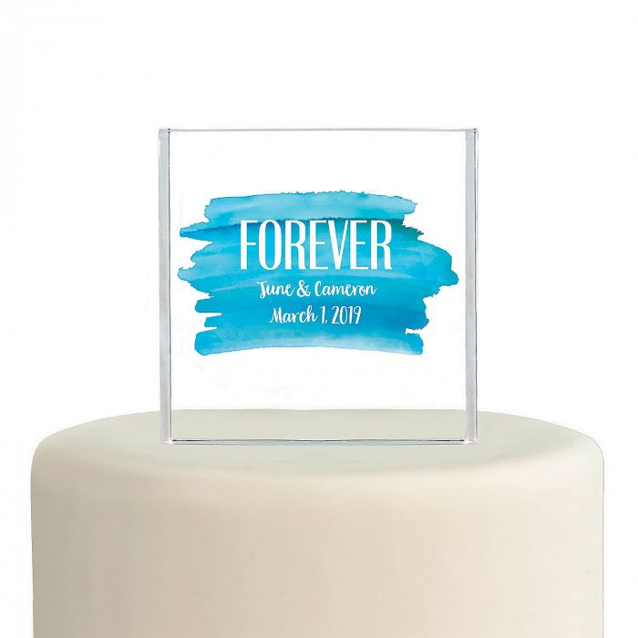 Personalized Blue Watercolor Cake Topper (1 Piece(s))