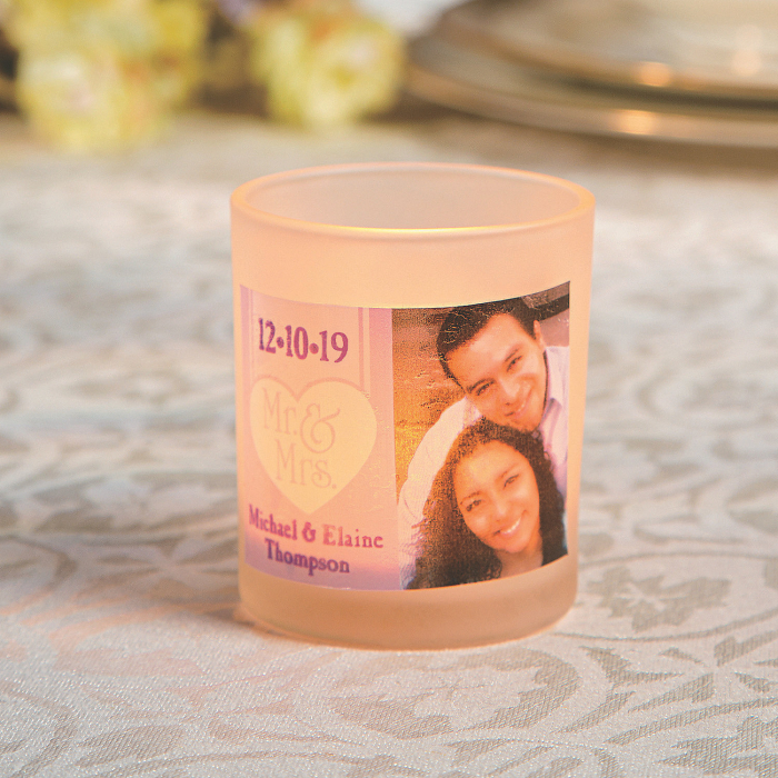 Custom Photo Mr. & Mrs. Wedding Votive Candle Holders (Per Dozen)