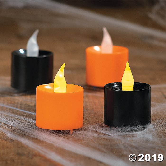 Orange and Black Battery-Operated Votive Candle Halloween Decorations (Per Dozen)