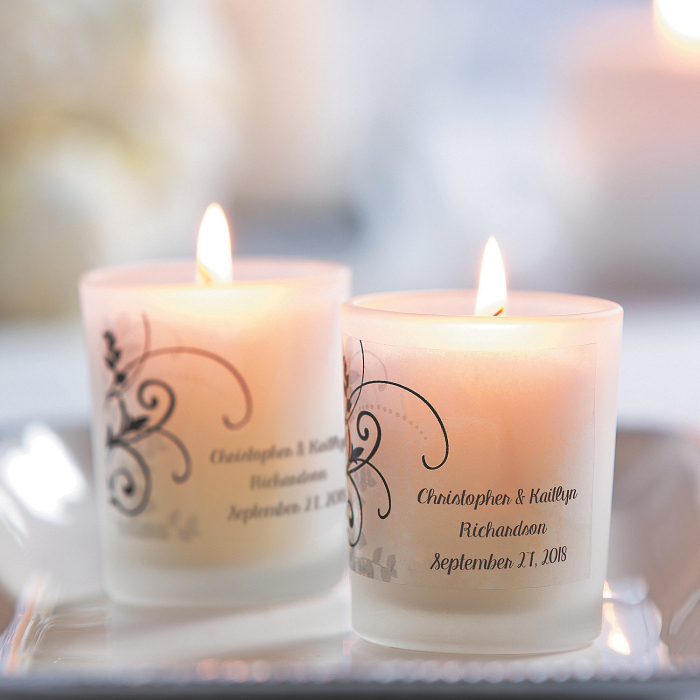 Personalized Flourish Wedding Votive Candle Holders (Per Dozen)