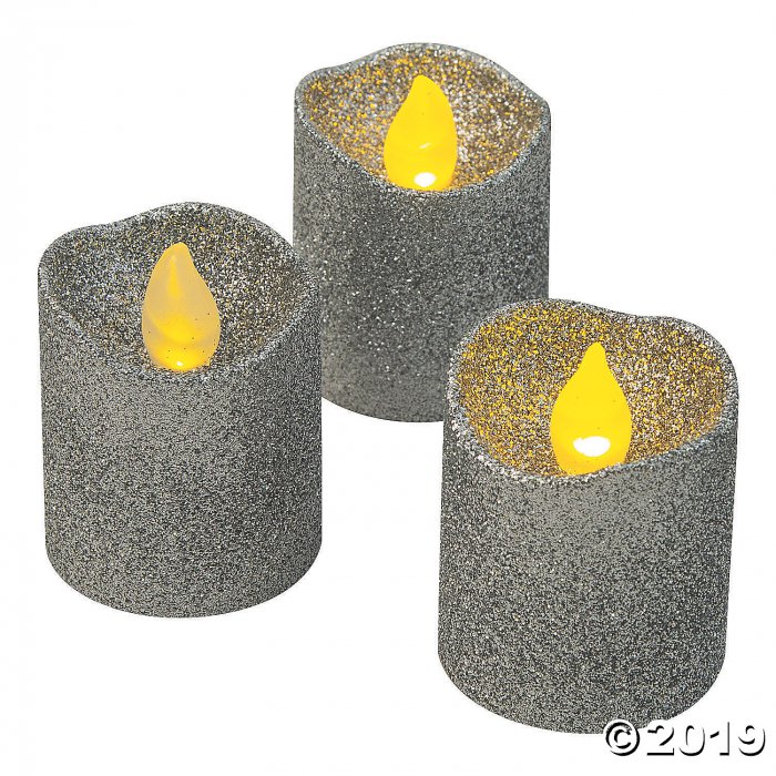 Silver Glitter Battery-Operated LED Votive Candles (6 Piece(s))