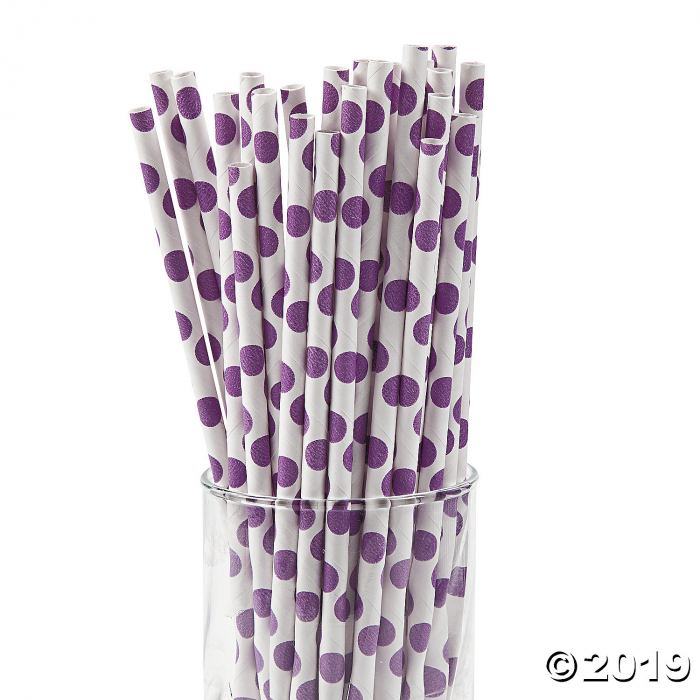 Purple Polka Dot Paper Straws (24 Piece(s))