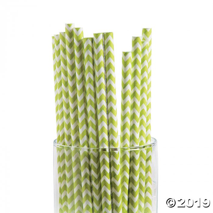Lime Green Chevron Paper Straws (24 Piece(s))