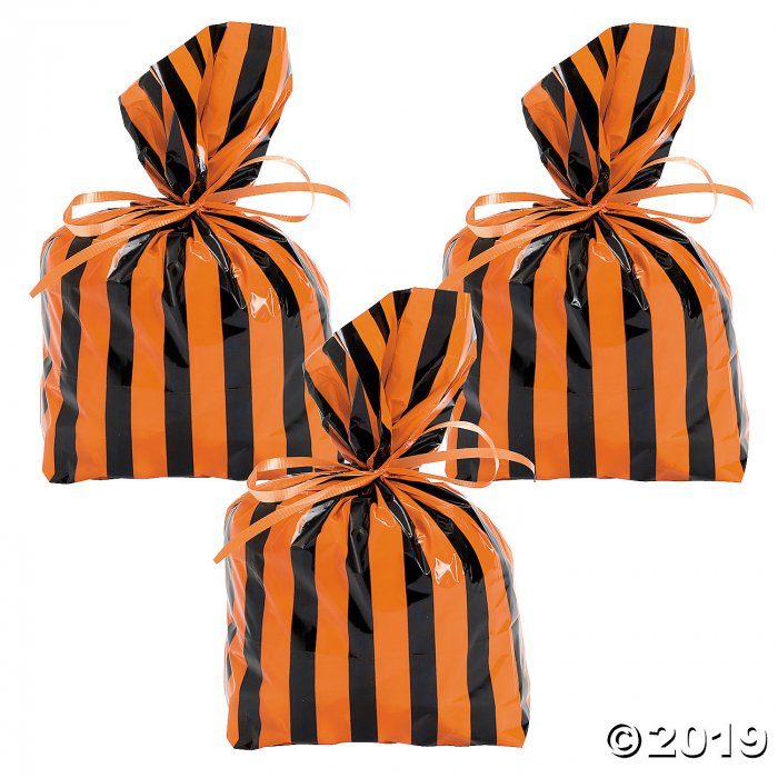 Black & Orange Striped Cellophane Bags (Per Dozen)