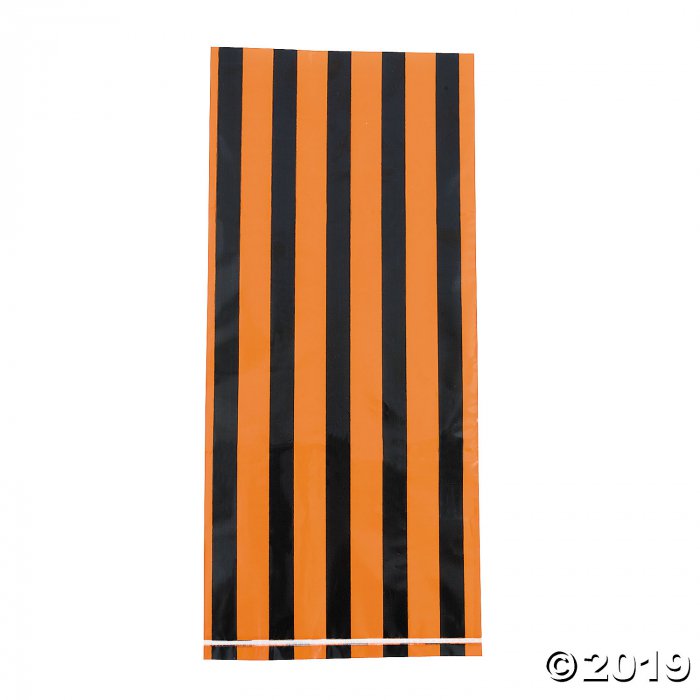 Black & Orange Striped Cellophane Bags (Per Dozen)
