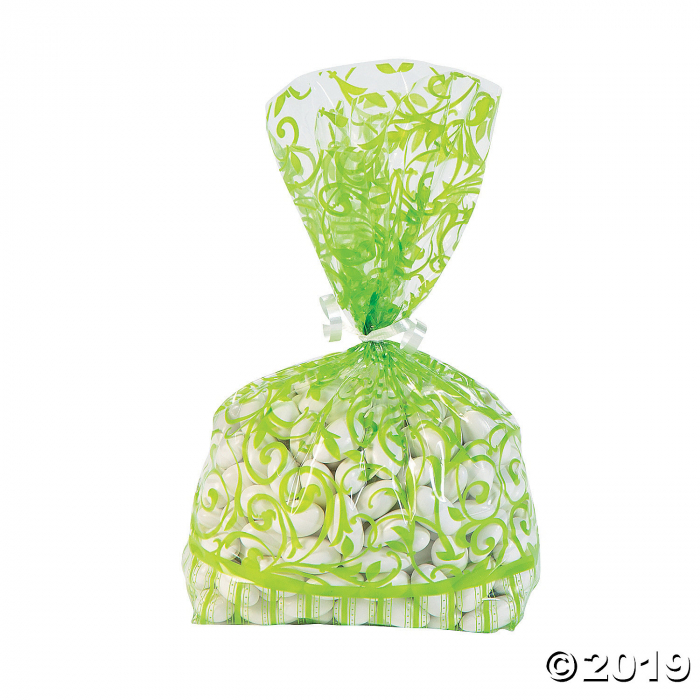 Lime Green Swirl Cellophane Bags (Per Dozen)