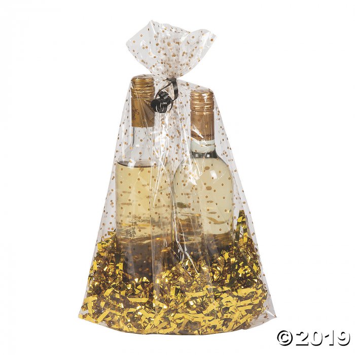 Large Gold Polka Dot Cellophane Bags (Per Dozen)