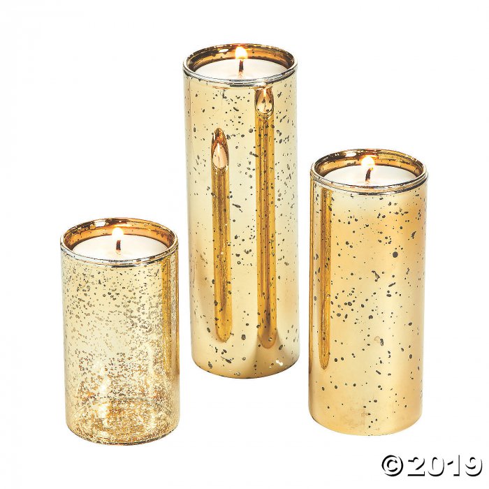 Gold-Flecked Mercury Cylinder Candle Holders (1 Set(s))