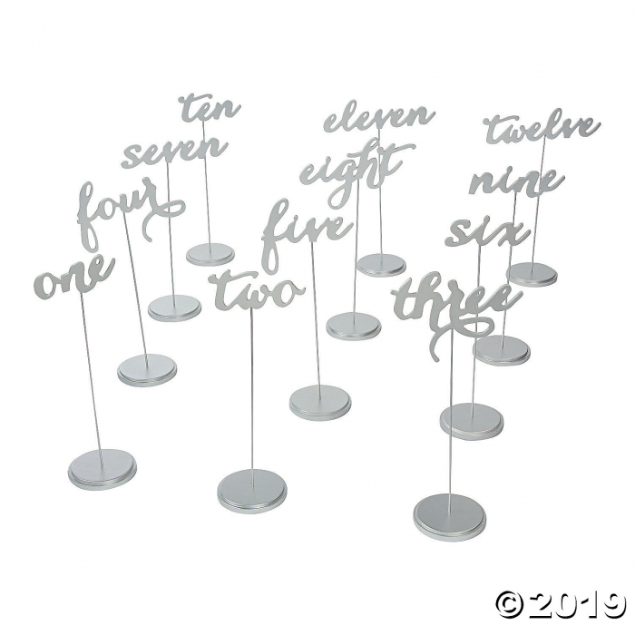 1 - 12 Silver Calligraphy Table Numbers (Per Dozen)