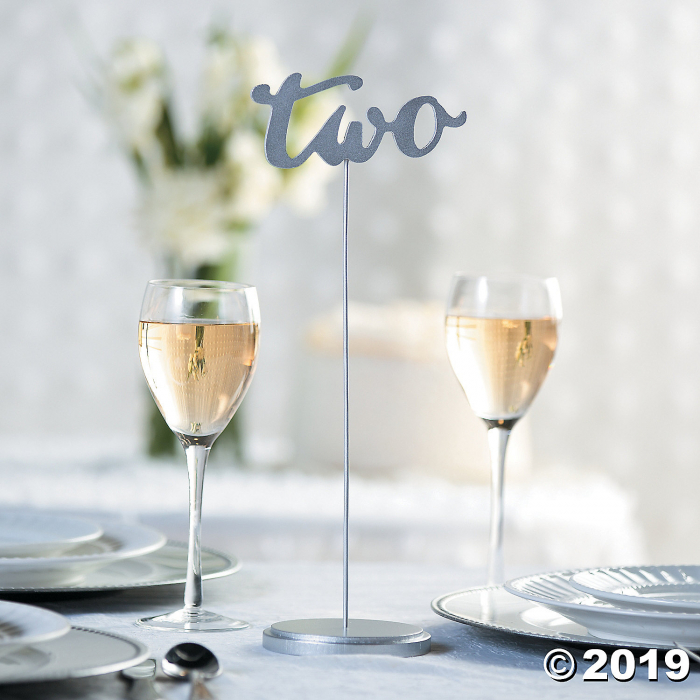 1 - 12 Silver Calligraphy Table Numbers (Per Dozen)