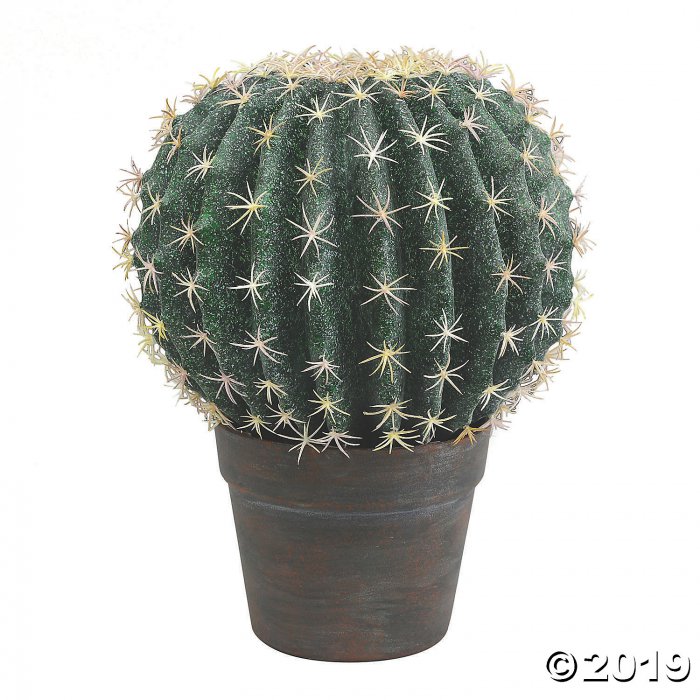 Vickerman 9.5" Artificial Green Barrell Cactus in Gray and Light Red Pot (1 Piece(s))