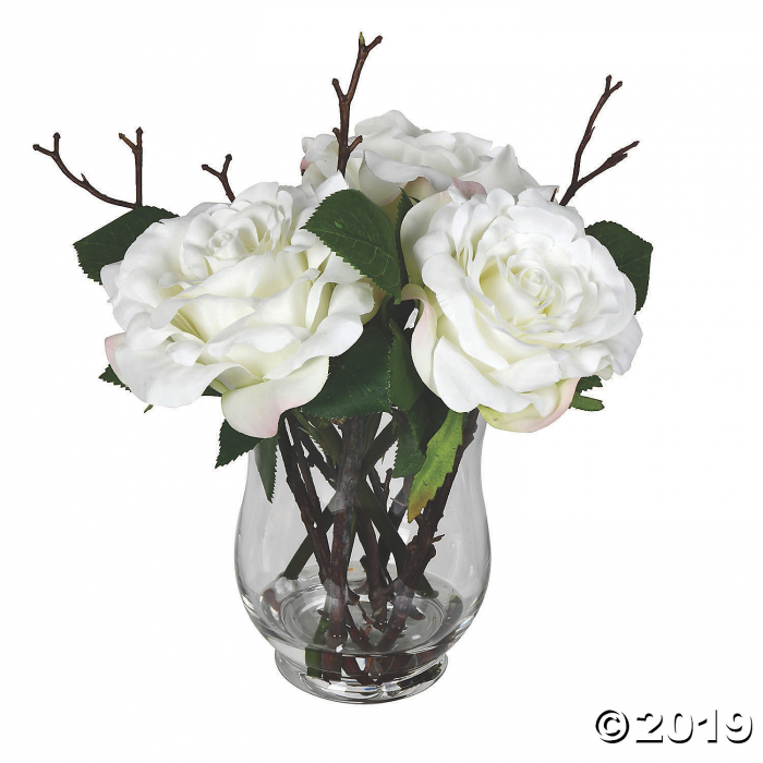 Vickerman 10" White Rose In Glass Vase (1 Piece(s))