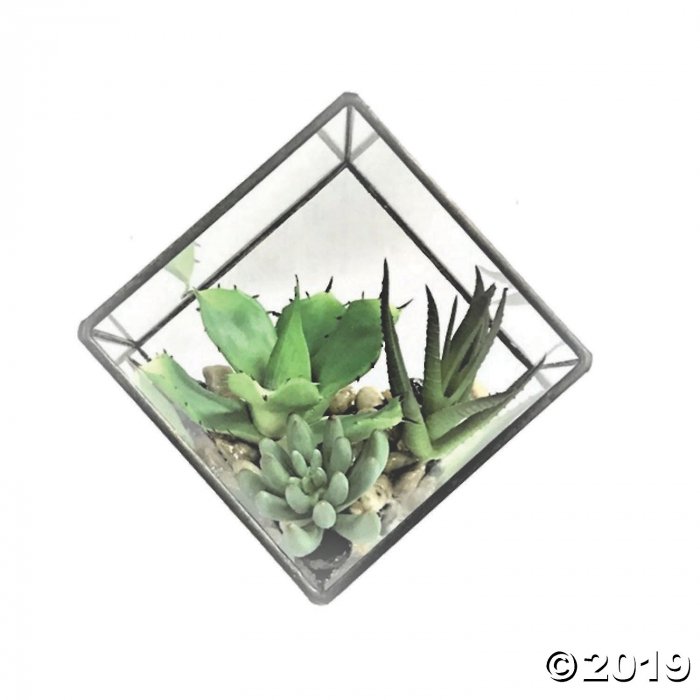 Vickerman 5.5" Artificial Green Succulents Diamond Terrarium (1 Piece(s))
