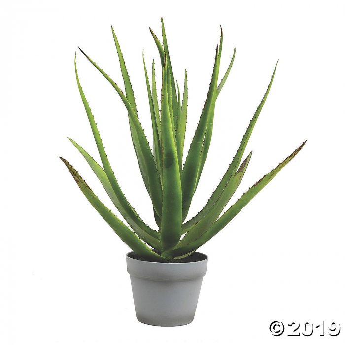 Vickerman 23" Artificial Green Aloe with 18 Leaves in Round Gray Pot (1 Piece(s))