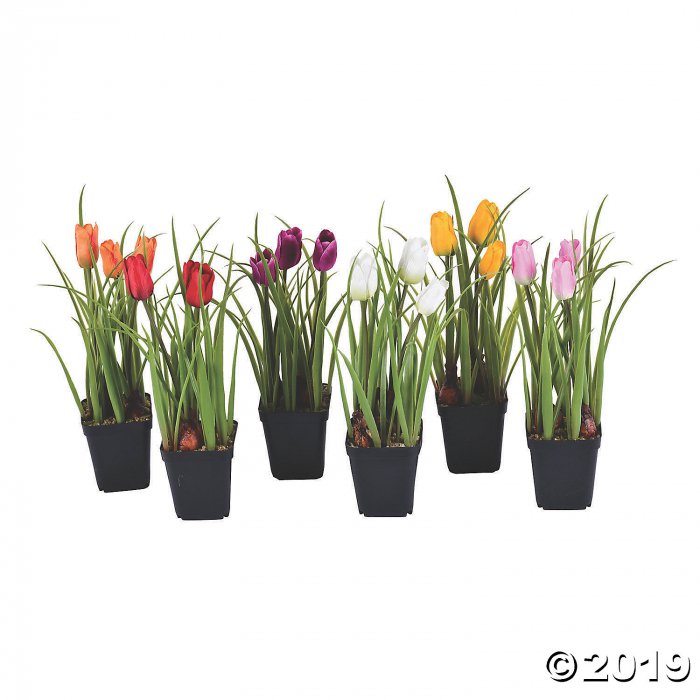 Vickerman 6 pc Assorted 10" Potted Tulips in 3"x3" Black Nursery Pot (1 Set(s))