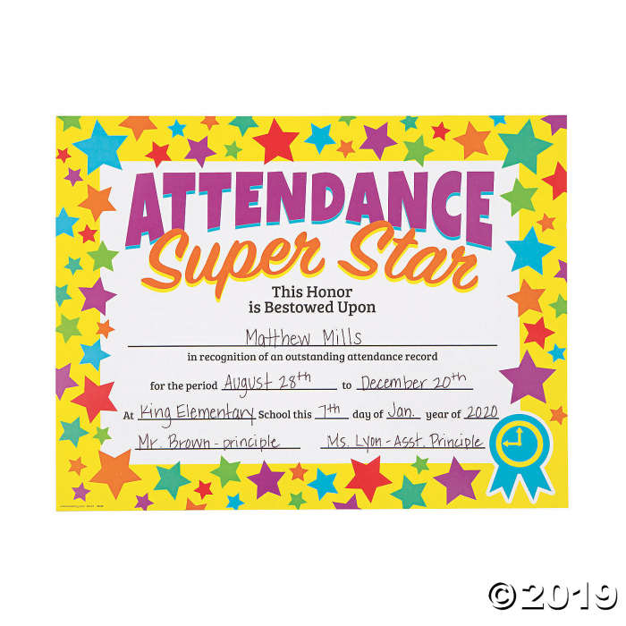 Attendance Super Star Certificates (180 Piece(s))