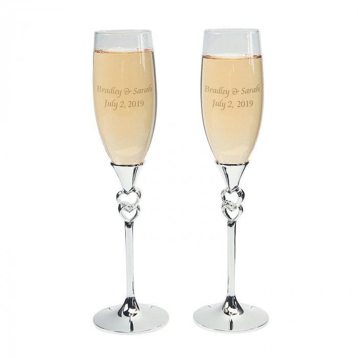 Twisted Stacked Hearts Personalized Wedding Champagne Flute (1 Set(s))