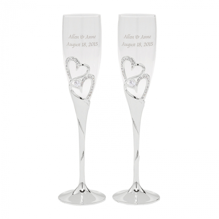 Stacked Heart Personalized Wedding Champagne Flute (1 Set(s))