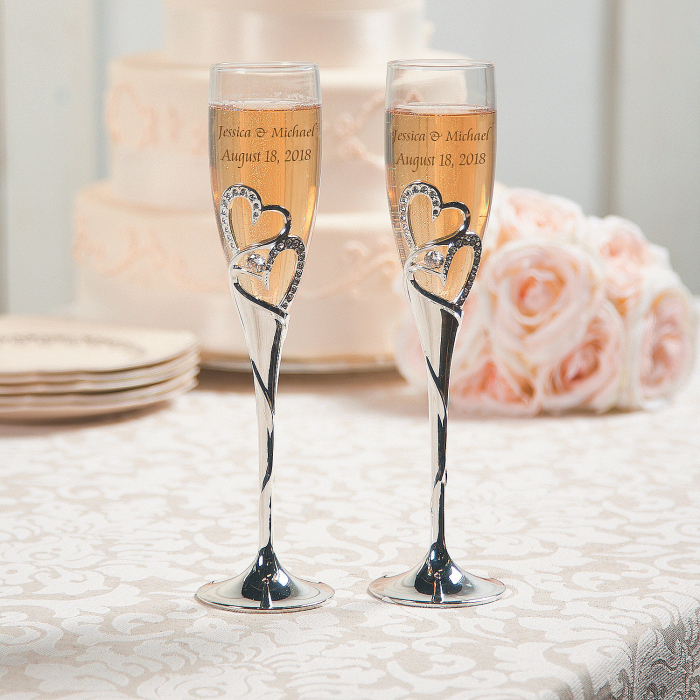 Stacked Heart Personalized Wedding Champagne Flute (1 Set(s))