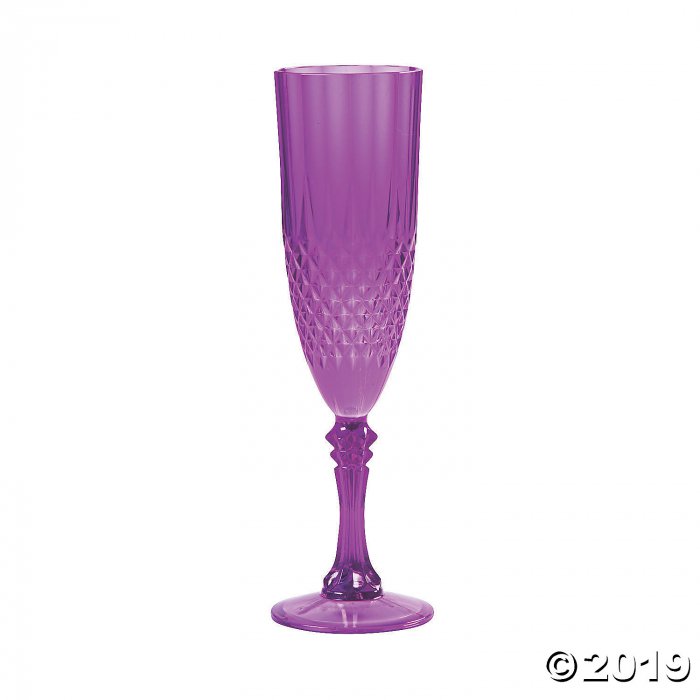 Bright Purple Patterned Plastic Champagne Flutes (Per Dozen)