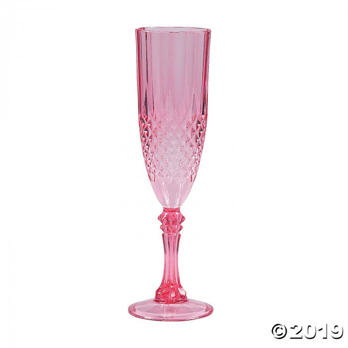 Pink Patterned Plastic Champagne Flutes (Per Dozen)