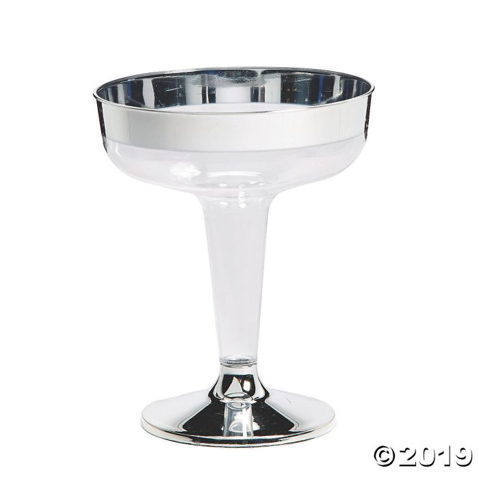Clear with Silver Trim Plastic Champagne Glasses (8 Piece(s)) Clear with Silver Trim Plastic Champagne Glasses (8 Piece(s))