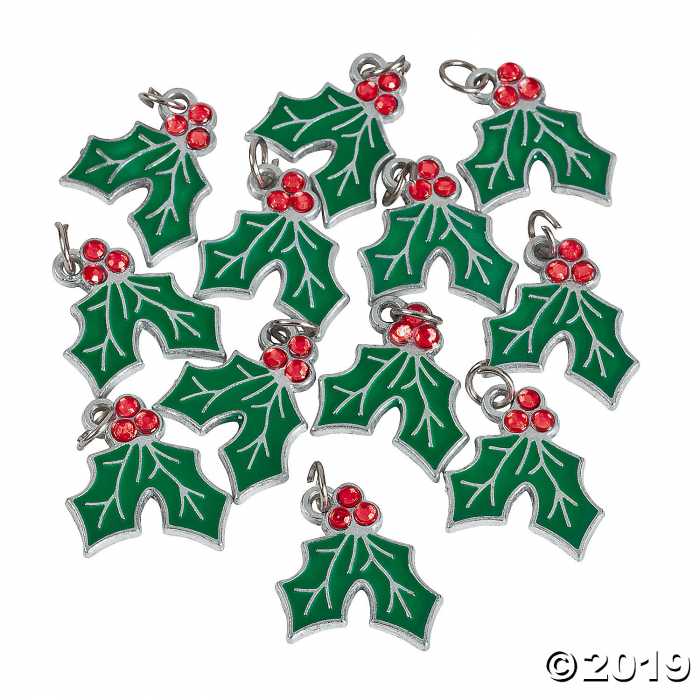 Holly Berry Enamel Charms with Rhinestones (12 Piece(s))