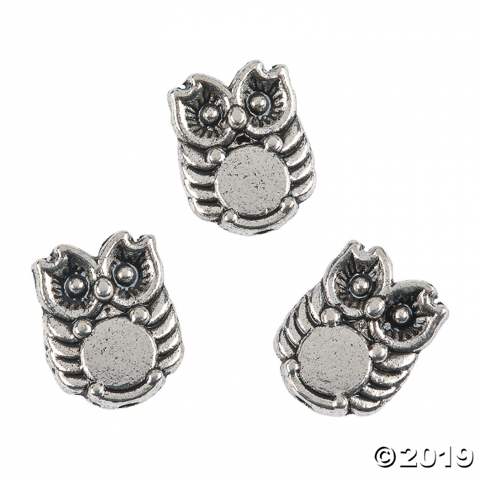 Mini Silvertone Owl Beads (24 Piece(s))