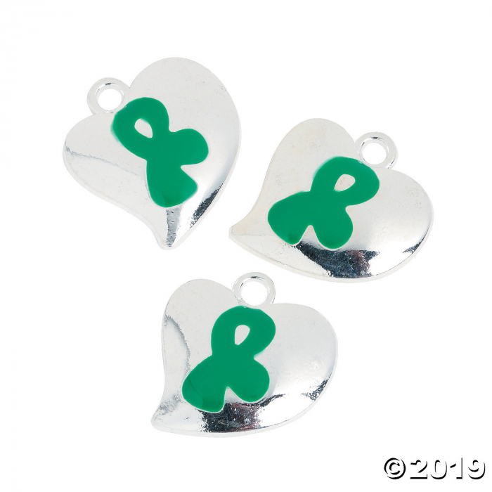 Heart-Shaped Green Awareness Ribbon Charms (Per Dozen)