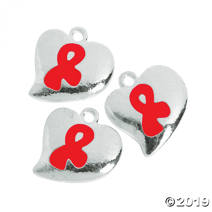 Heart Shaped Red Ribbon Charms - 20mm (Per Dozen) | GlowUniverse.com