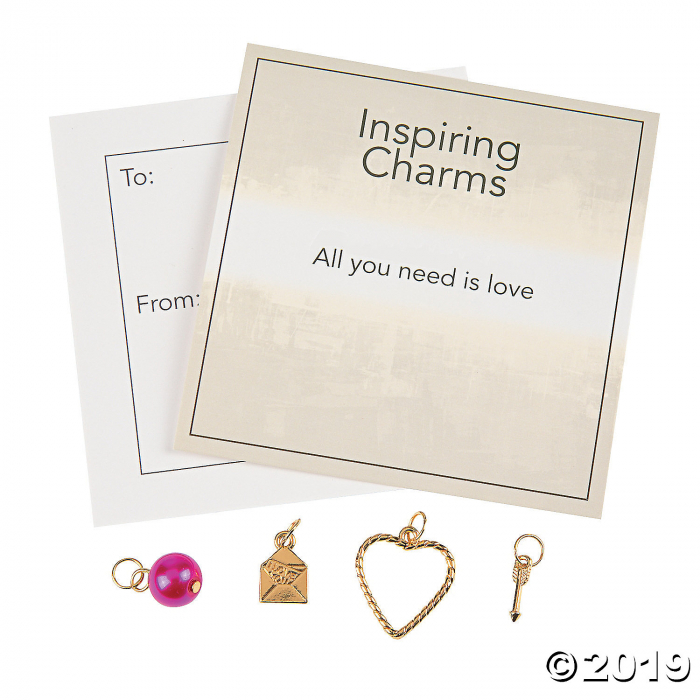 Goldtone Valentine Charms with Inspirational Tag (30 Piece(s))