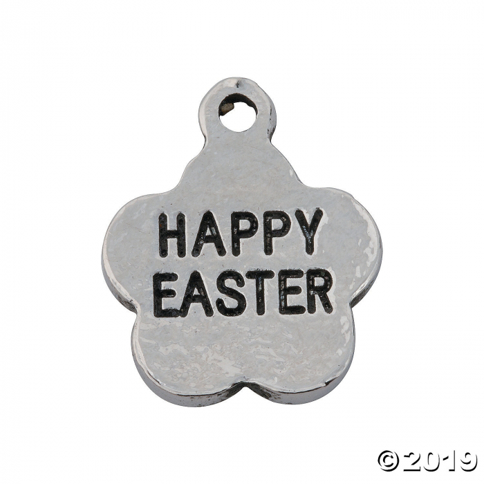 Silvertone Happy Easter Charms (Per Dozen)