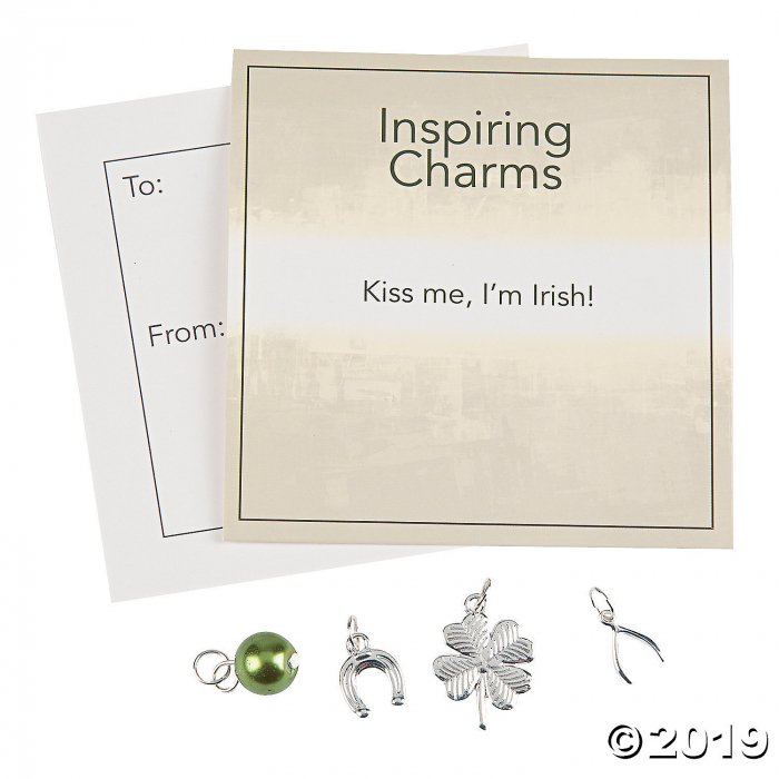 Inspiring Silvertone St. Patrick's Day Charms with Inspirational Tag (30 Piece(s))
