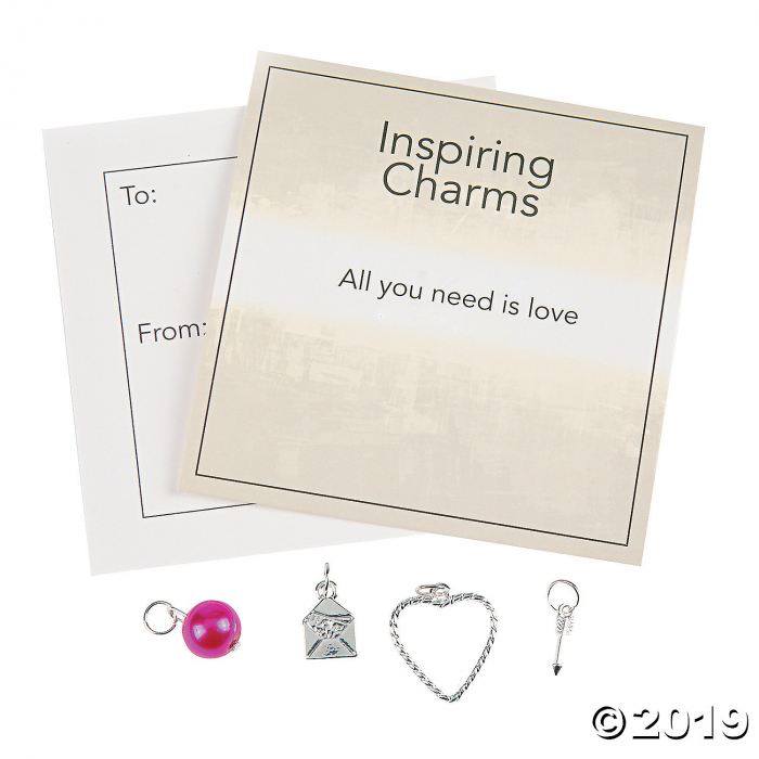 Silvertone Valentine Charms with Inspirational Tag (30 Piece(s))