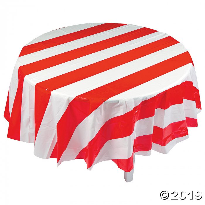 Red & White Striped Round Plastic Tablecloth (1 Piece(s))