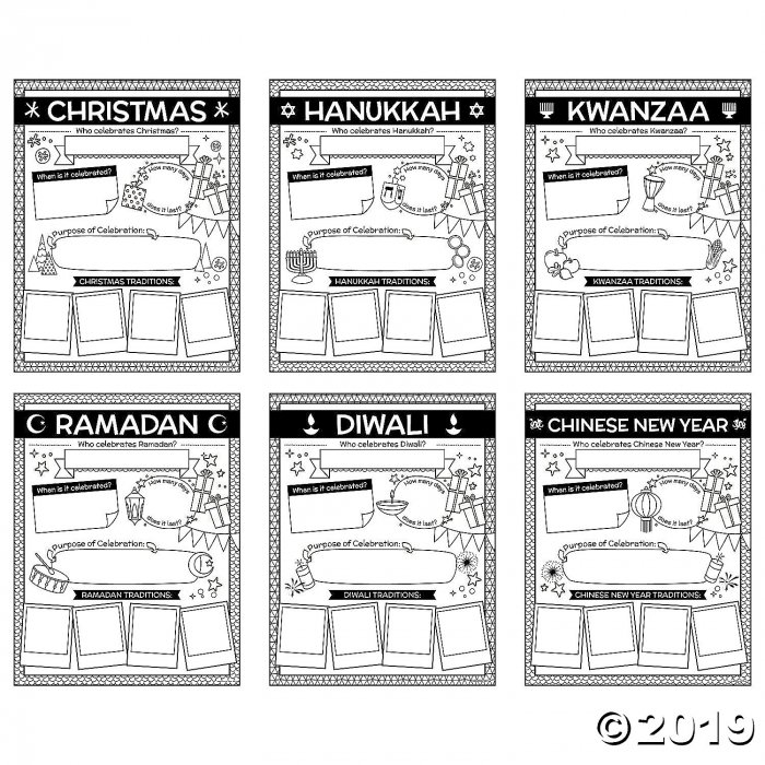 Color Your Own "Holidays Around the World" Posters (30 Piece(s))
