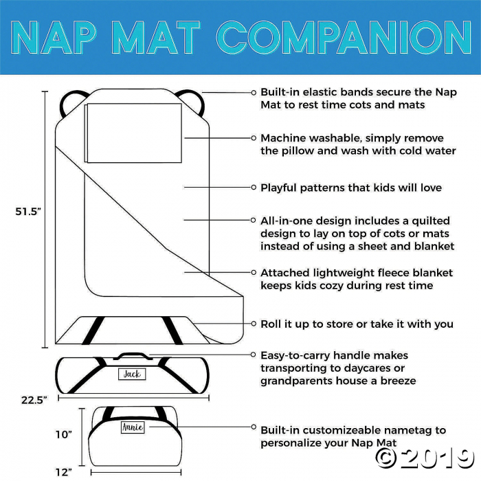 ECR4Kids Toddler Nap Mat Companion - Teal Pattern, 12 Pack (12 Unit(s))